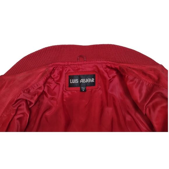 LUIS ALVEAR Vintage Red Suede Coat Size M Leather Bomber Jacket Oversized Unisex - Picture 12 of 15